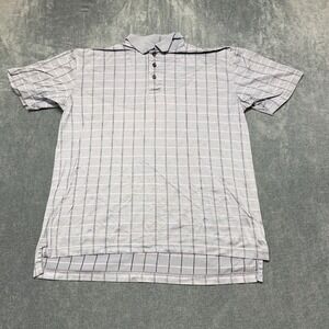 Cambridge Classics Polo Shirt Mens Medium Gray Gingham Plaid Cotton Performance